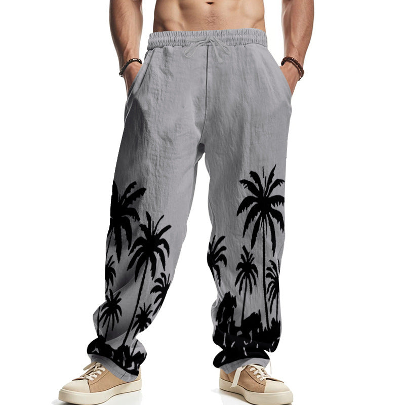 Men's Hawaiian Printed Wide-leg Pants Mid-waist SHOPPORA