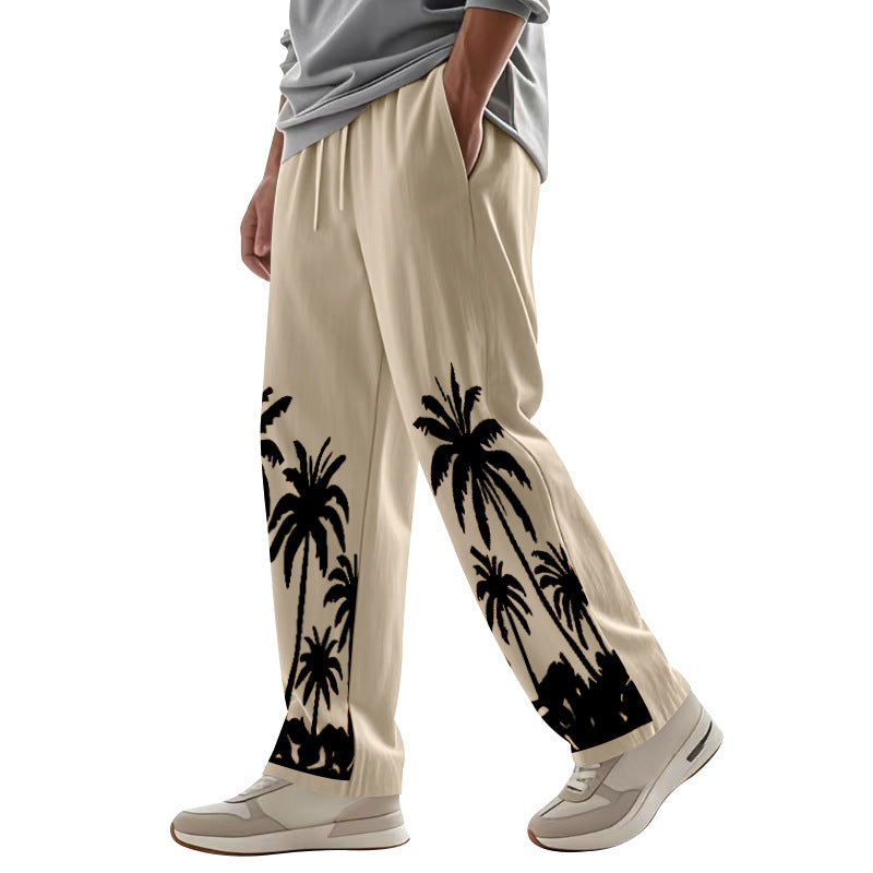 Men's Hawaiian Printed Wide-leg Pants Mid-waist SHOPPORA