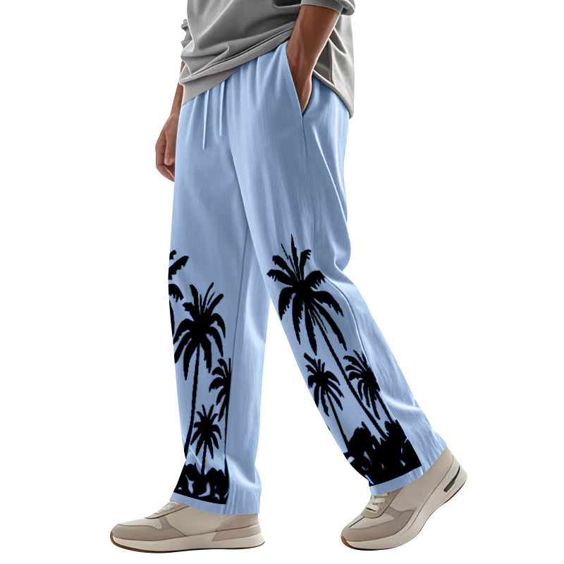 Men's Hawaiian Printed Wide-leg Pants Mid-waist SHOPPORA
