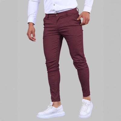 Men's Solid Color Twill Slim Fit Stretch Feet Pants SHOPPORA