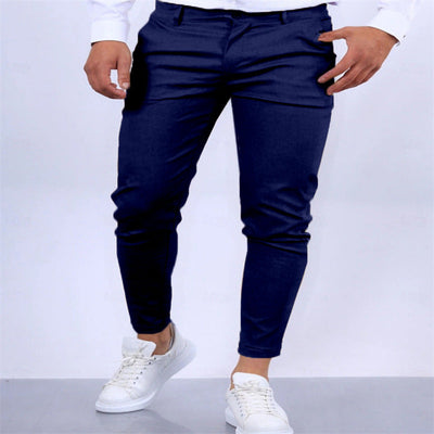 Men's Solid Color Twill Slim Fit Stretch Feet Pants SHOPPORA