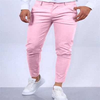 Men's Solid Color Twill Slim Fit Stretch Feet Pants SHOPPORA