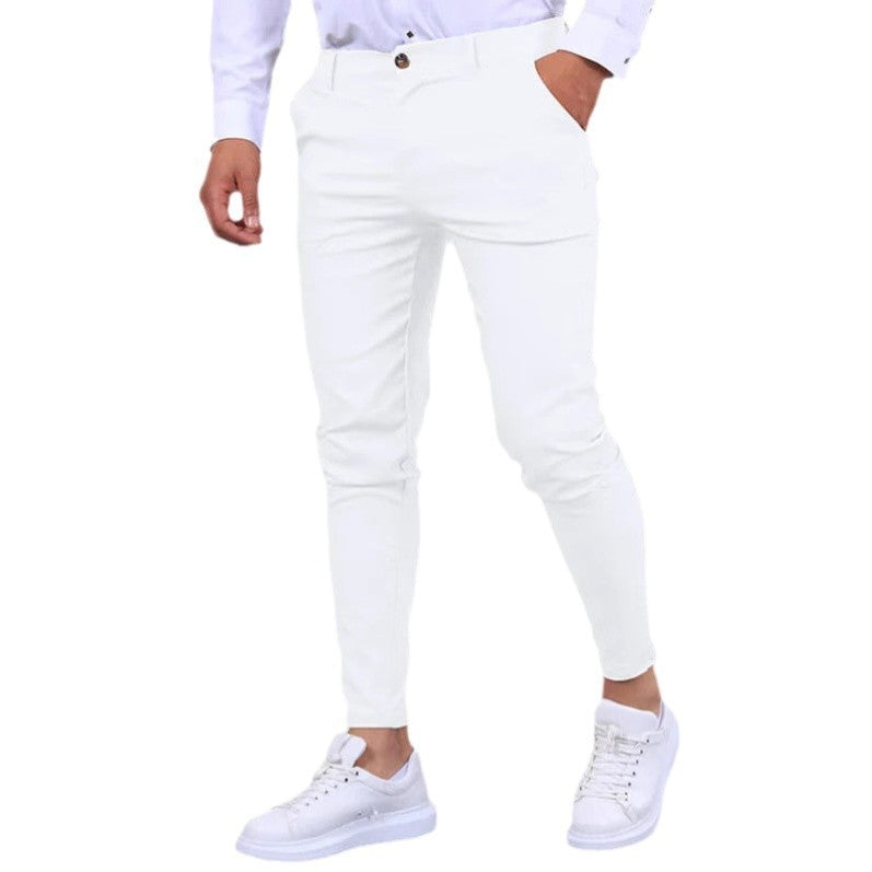Men's Solid Color Twill Slim Fit Stretch Feet Pants SHOPPORA