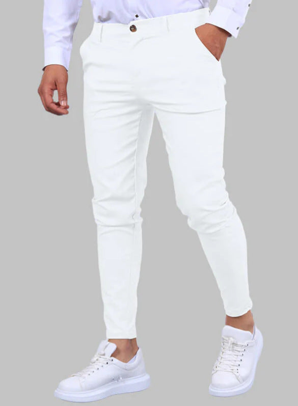 Men's Solid Color Twill Slim Fit Stretch Feet Pants SHOPPORA