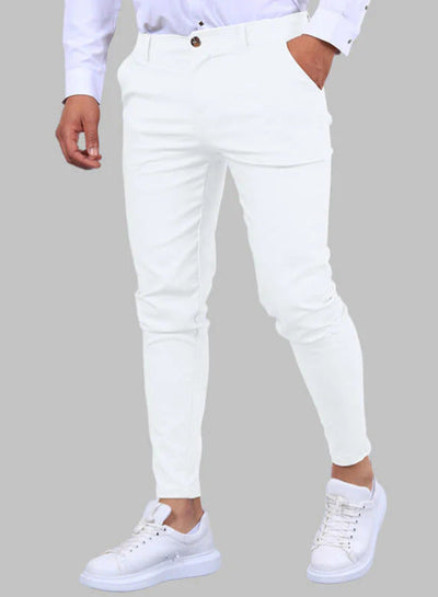 Men's Solid Color Twill Slim Fit Stretch Feet Pants SHOPPORA