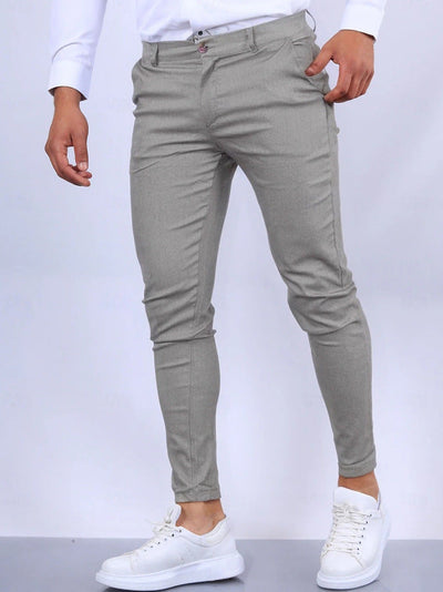 Men's Solid Color Twill Slim Fit Stretch Feet Pants SHOPPORA