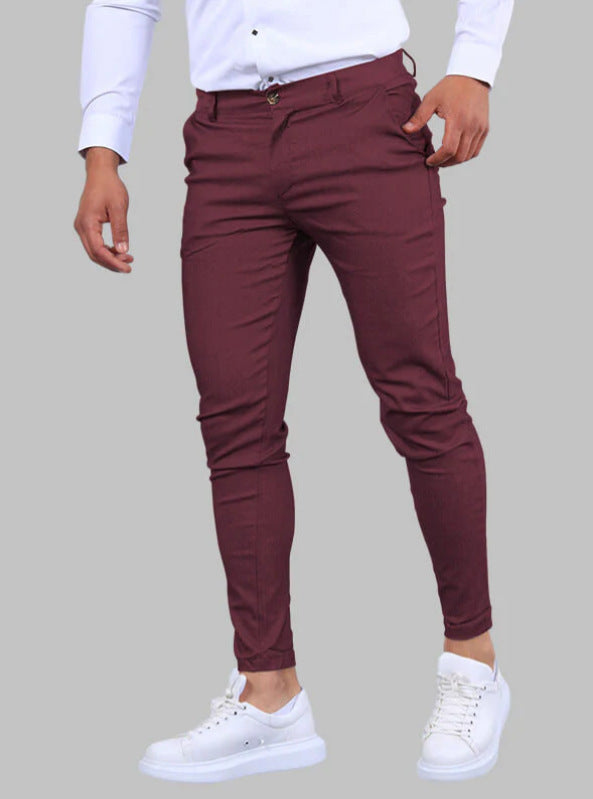 Men's Solid Color Twill Slim Fit Stretch Feet Pants SHOPPORA