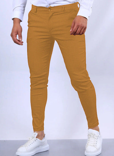 Men's Solid Color Twill Slim Fit Stretch Feet Pants SHOPPORA
