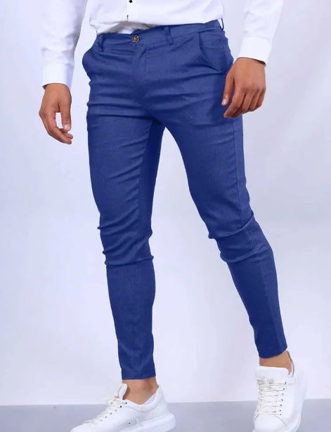 Men's Solid Color Twill Slim Fit Stretch Feet Pants SHOPPORA