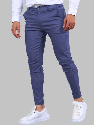 Men's Solid Color Twill Slim Fit Stretch Feet Pants SHOPPORA