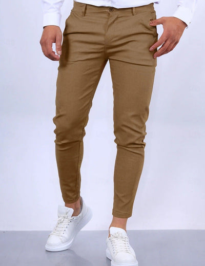 Men's Solid Color Twill Slim Fit Stretch Feet Pants SHOPPORA
