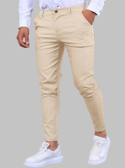 Men's Solid Color Twill Slim Fit Stretch Feet Pants SHOPPORA