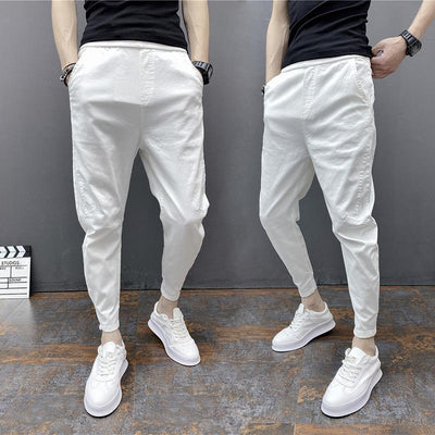 Slim-fitting Ankle Length Trousers Solid Color Elastic Ankle-tied Harem Pants SHOPPORA