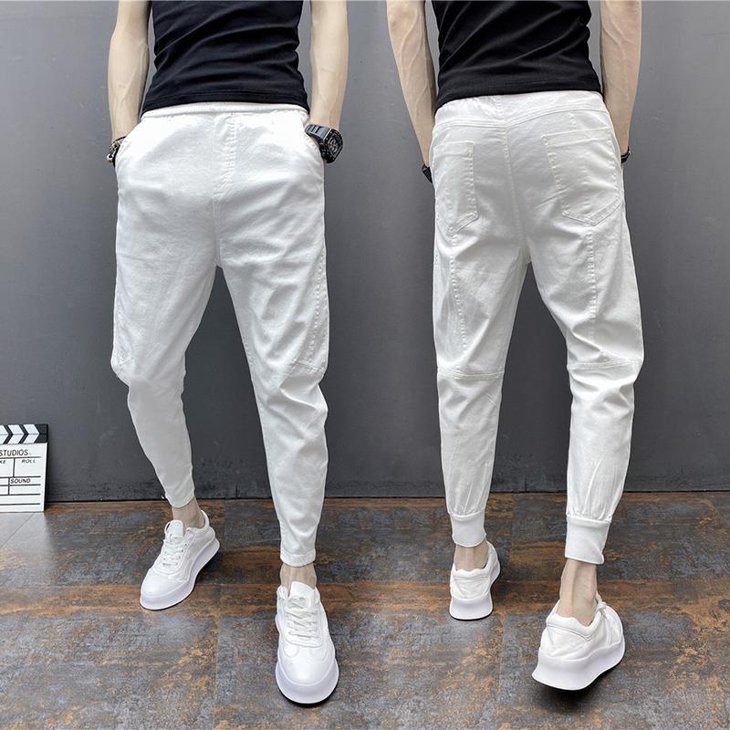Slim-fitting Ankle Length Trousers Solid Color Elastic Ankle-tied Harem Pants SHOPPORA