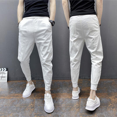 Slim-fitting Ankle Length Trousers Solid Color Elastic Ankle-tied Harem Pants SHOPPORA