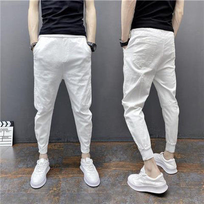Slim-fitting Ankle Length Trousers Solid Color Elastic Ankle-tied Harem Pants SHOPPORA