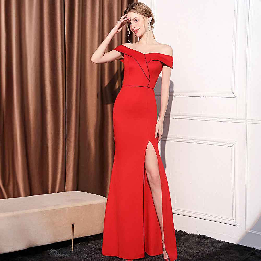 Women's Off-shoulder Slim-fit Elegant Ladies Banquet Dinner Long Fish Tail Skirt