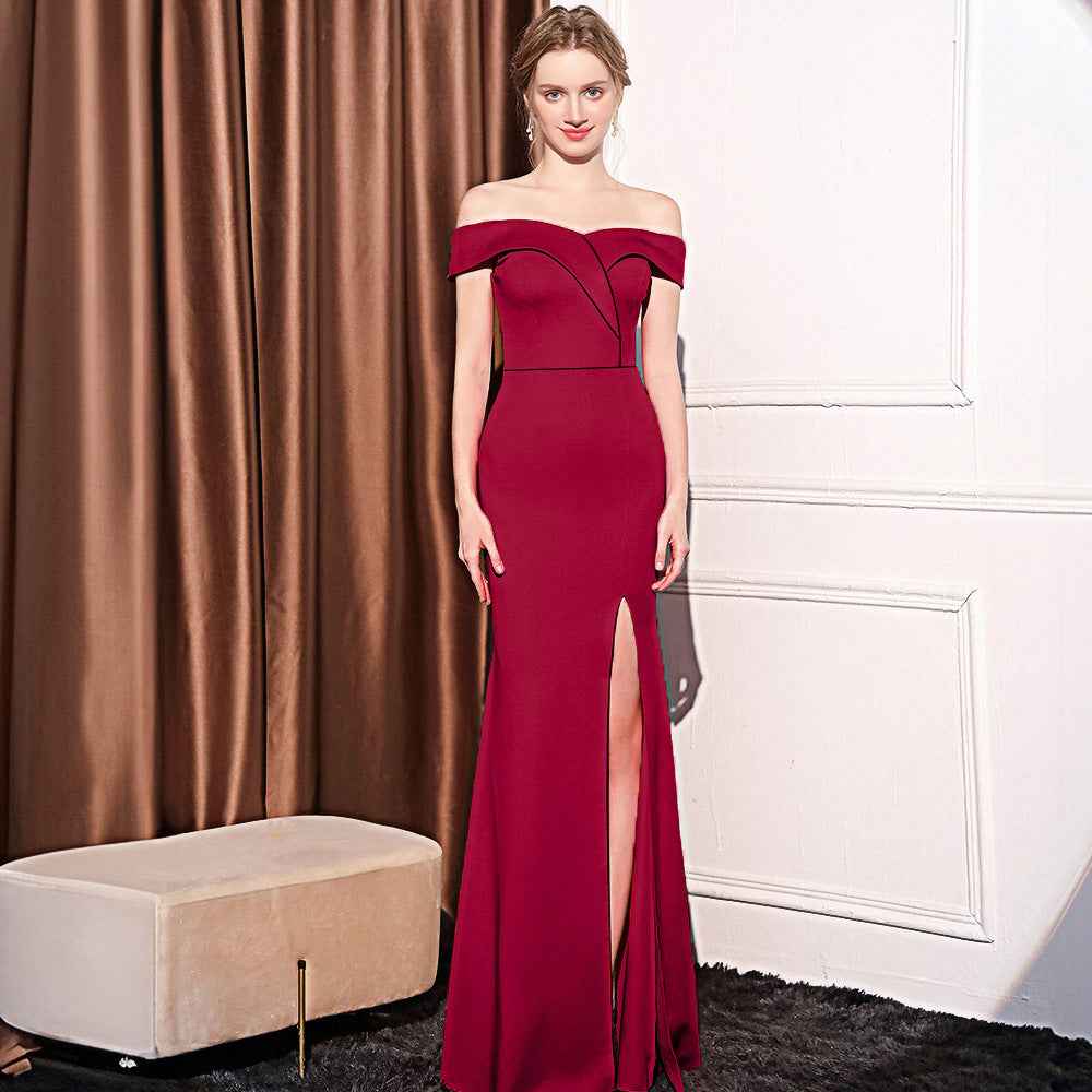 Women's Off-shoulder Slim-fit Elegant Ladies Banquet Dinner Long Fish Tail Skirt