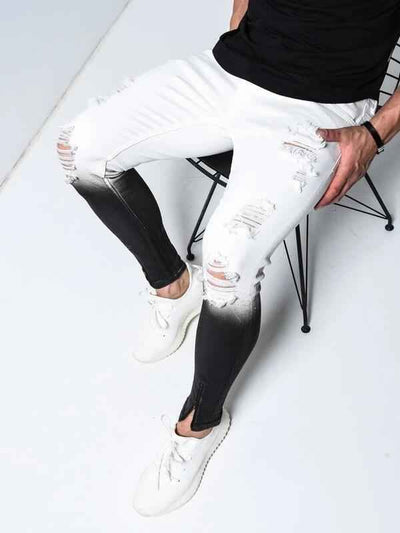 Shredded stretch skinny jeans