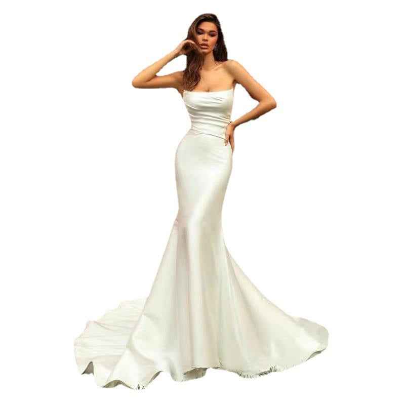 Women's Tube Top Satin Fishtail Gown