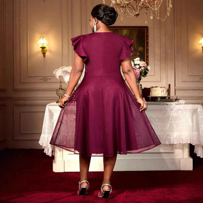 Summer Mesh Butterfly Sleeve Ruffles Party Wedding Guest Elegant Dress