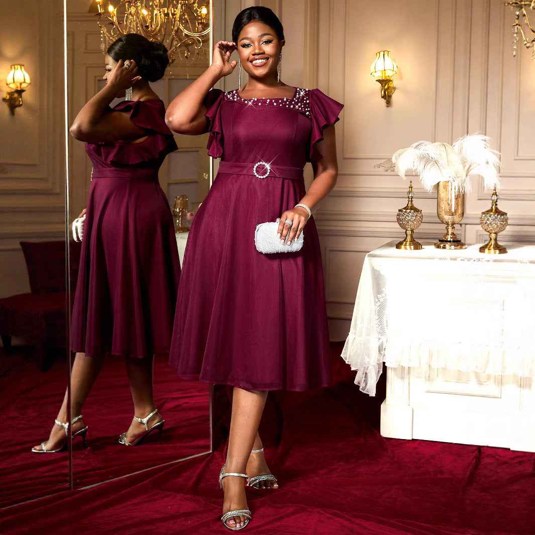 Summer Mesh Butterfly Sleeve Ruffles Party Wedding Guest Elegant Dress