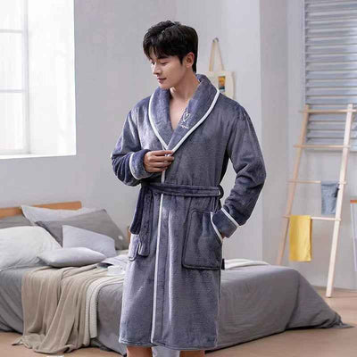 Autumn And Winter Flannel Oversize Men's Plush Lengthened Bathrobe