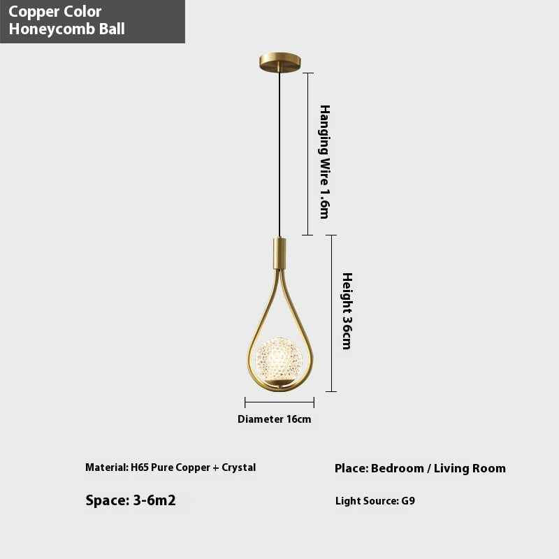 Copper Modern Minimalist Bedroom Bedside Chandelier