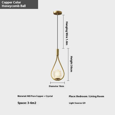 Copper Modern Minimalist Bedroom Bedside Chandelier