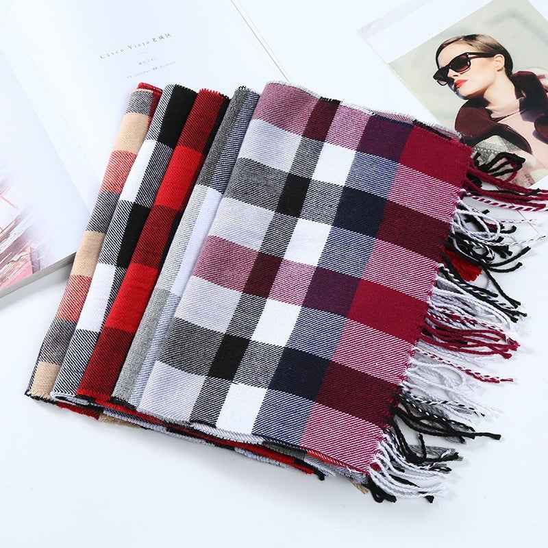 Cashmere warm fashion plaid ladies bib