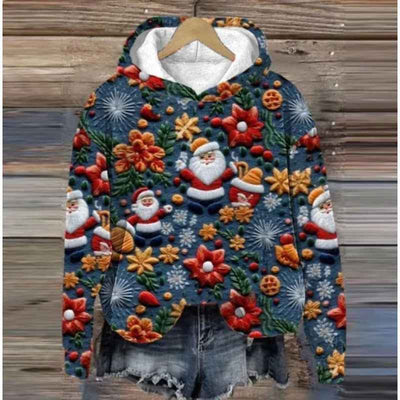 Print Christmas Holiday Casual Hooded Sweater