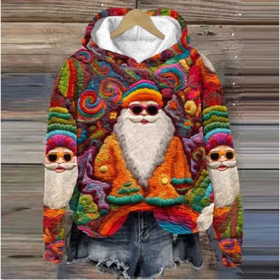 Print Christmas Holiday Casual Hooded Sweater