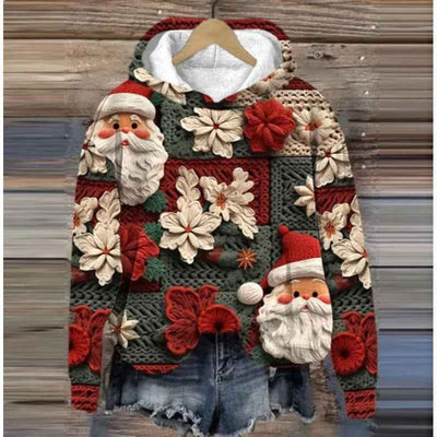 Print Christmas Holiday Casual Hooded Sweater