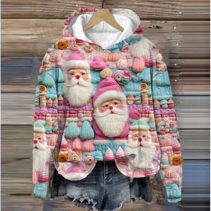 Print Christmas Holiday Casual Hooded Sweater