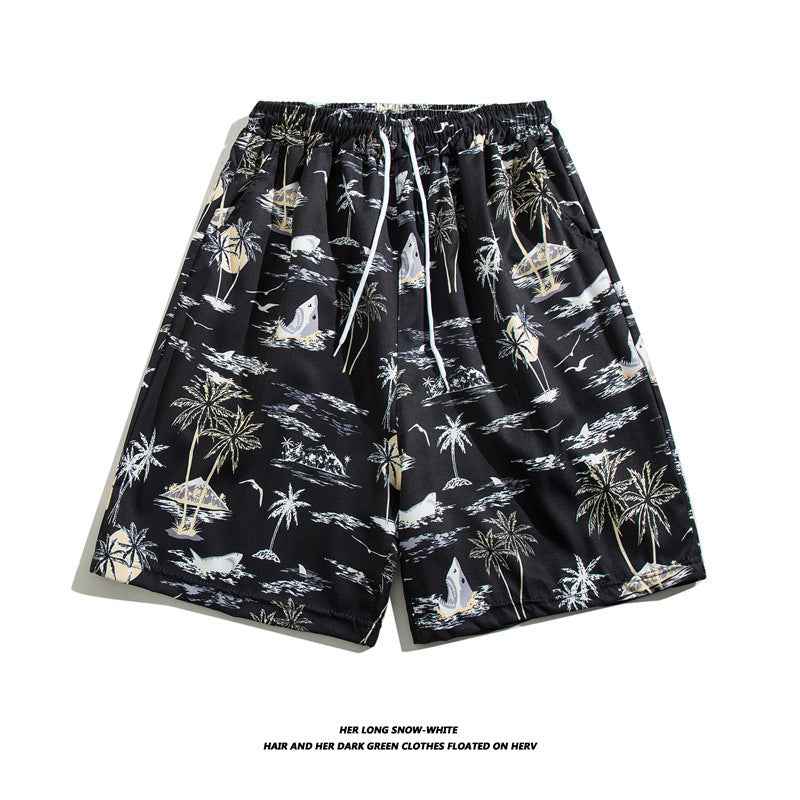 Summer Ice Silk Thin Floral Loose Straight Fashion Brand Casual Home Five-point Quick-drying Shorts