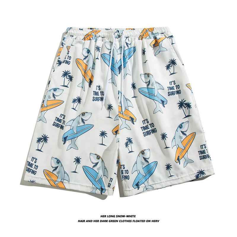 Summer Ice Silk Thin Floral Loose Straight Fashion Brand Casual Home Five-point Quick-drying Shorts