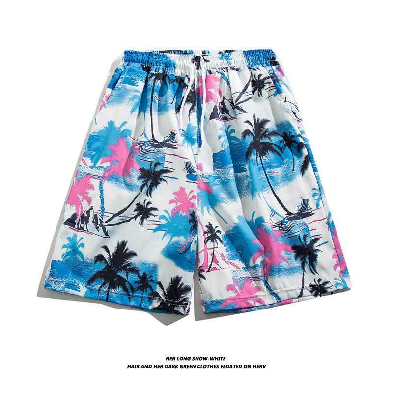 Summer Ice Silk Thin Floral Loose Straight Fashion Brand Casual Home Five-point Quick-drying Shorts