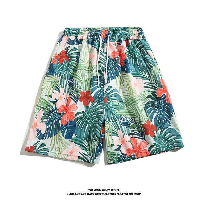 Summer Ice Silk Thin Floral Loose Straight Fashion Brand Casual Home Five-point Quick-drying Shorts