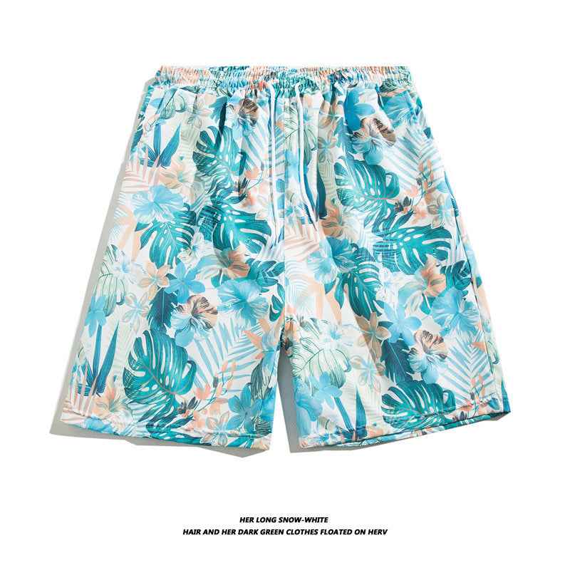 Summer Ice Silk Thin Floral Loose Straight Fashion Brand Casual Home Five-point Quick-drying Shorts