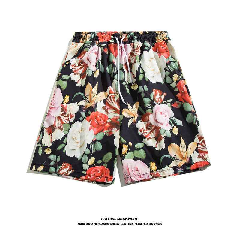 Summer Ice Silk Thin Floral Loose Straight Fashion Brand Casual Home Five-point Quick-drying Shorts
