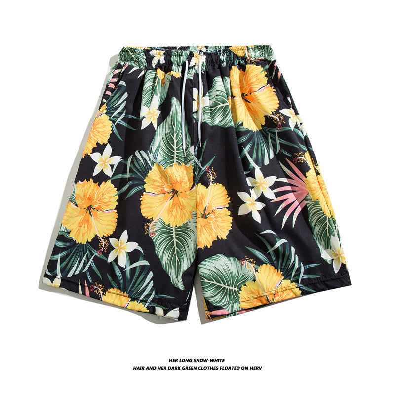 Summer Ice Silk Thin Floral Loose Straight Fashion Brand Casual Home Five-point Quick-drying Shorts