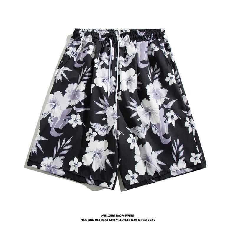 Summer Ice Silk Thin Floral Loose Straight Fashion Brand Casual Home Five-point Quick-drying Shorts