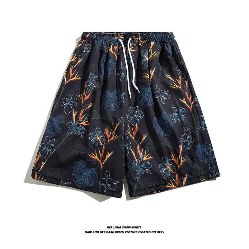 Summer Ice Silk Thin Floral Loose Straight Fashion Brand Casual Home Five-point Quick-drying Shorts