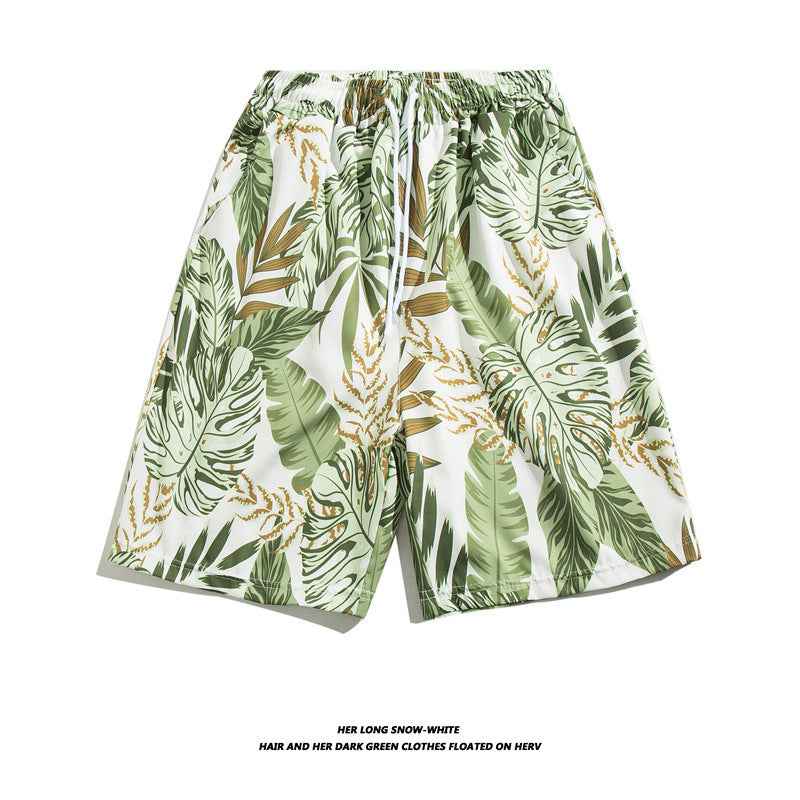 Summer Ice Silk Thin Floral Loose Straight Fashion Brand Casual Home Five-point Quick-drying Shorts