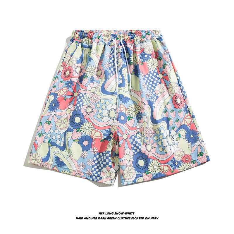 Summer Ice Silk Thin Floral Loose Straight Fashion Brand Casual Home Five-point Quick-drying Shorts