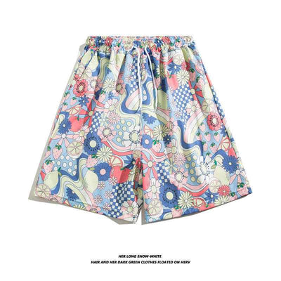 Summer Ice Silk Thin Floral Loose Straight Fashion Brand Casual Home Five-point Quick-drying Shorts