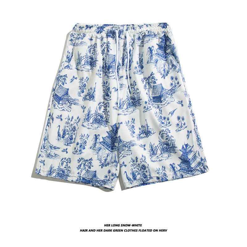 Summer Ice Silk Thin Floral Loose Straight Fashion Brand Casual Home Five-point Quick-drying Shorts