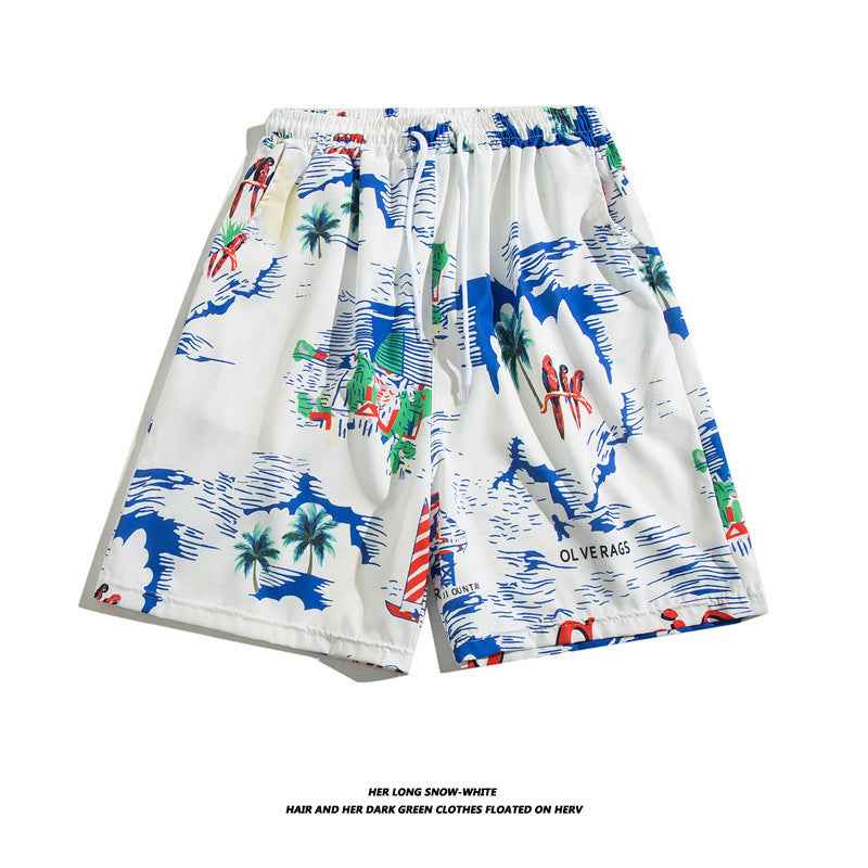 Summer Ice Silk Thin Floral Loose Straight Fashion Brand Casual Home Five-point Quick-drying Shorts