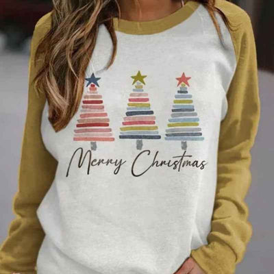 Christmas Women's Round Neck Sweater 3D Printed Christmas Tree Pattern
