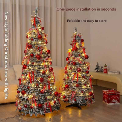 Foldable Telescopic Floor-Standing Green Velvet Christmas Tree With Warm Lights For Holiday Decorations